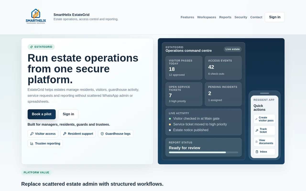 EstateGrid public homepage preview