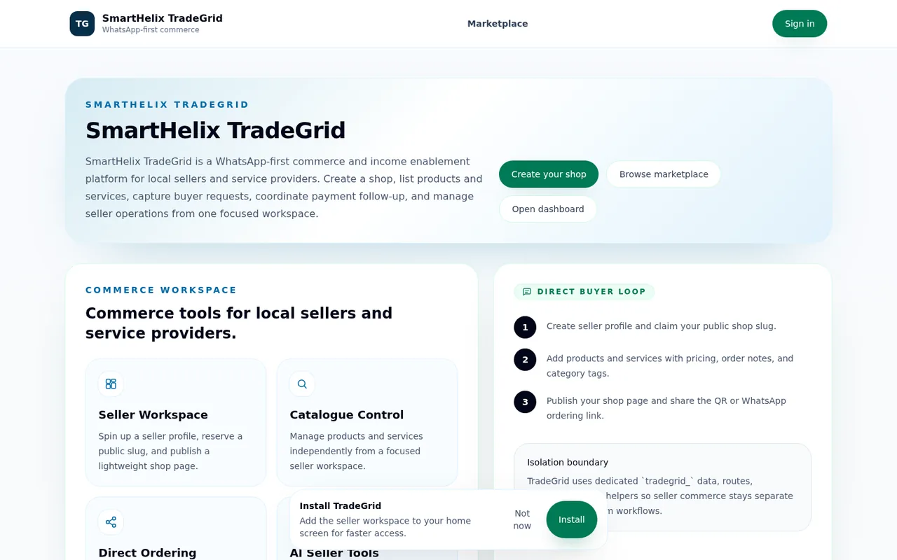 TradeGrid public marketplace overview