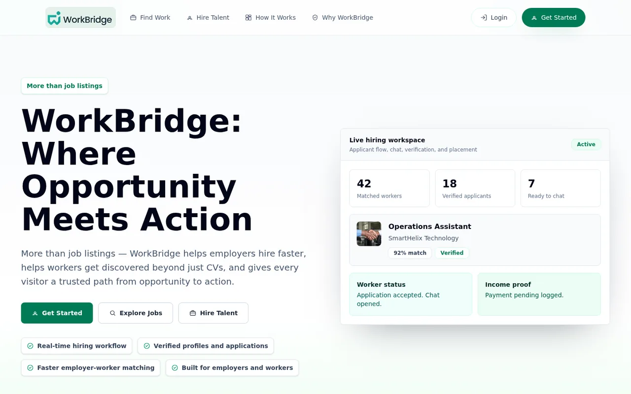 WorkBridge public homepage preview